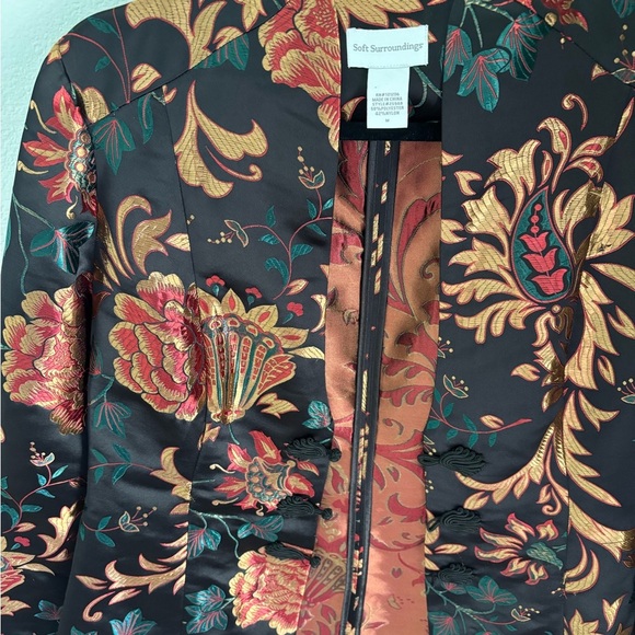 Soft Surroundings Floral Brocade Asian-Inspired Jacket Black Gold Red Size M - Picture 3 of 10